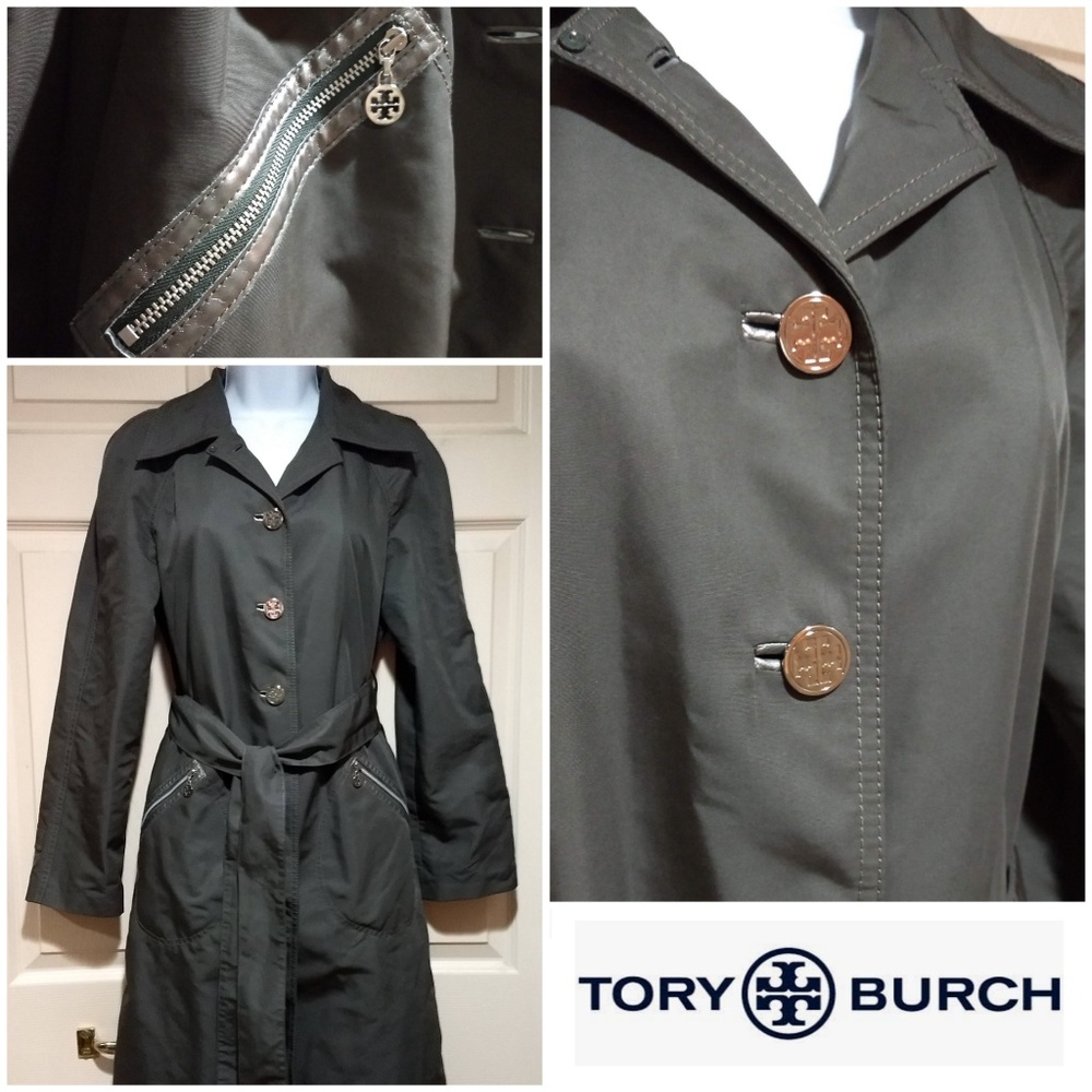 Tory Burch Slate Grey Lightweight Trench. …